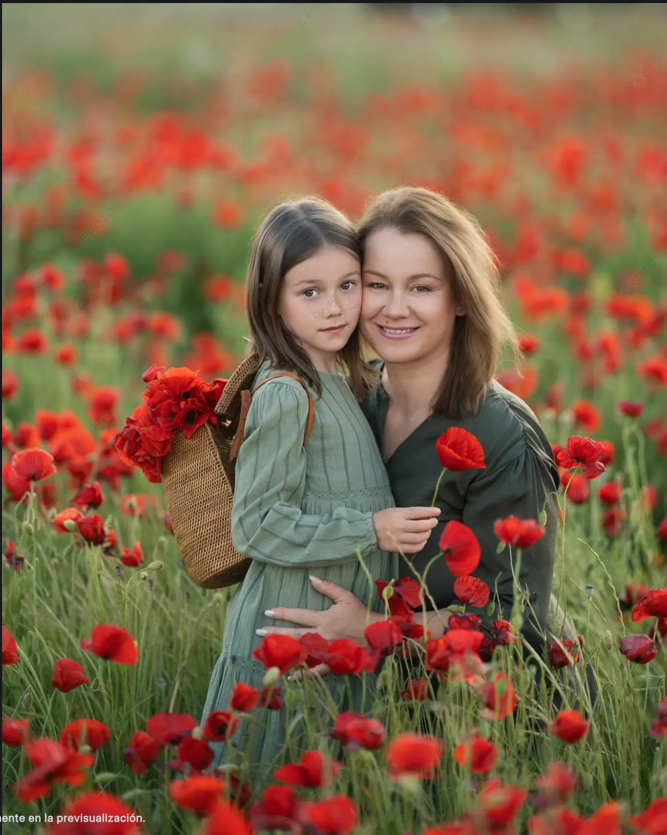 Retrato de madre e hija en un campo de amapolas ya editado